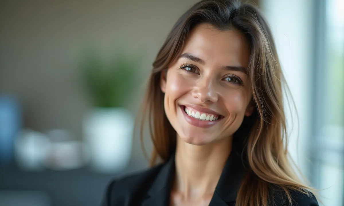 Persona con un fondo profesional y una sonrisa natural